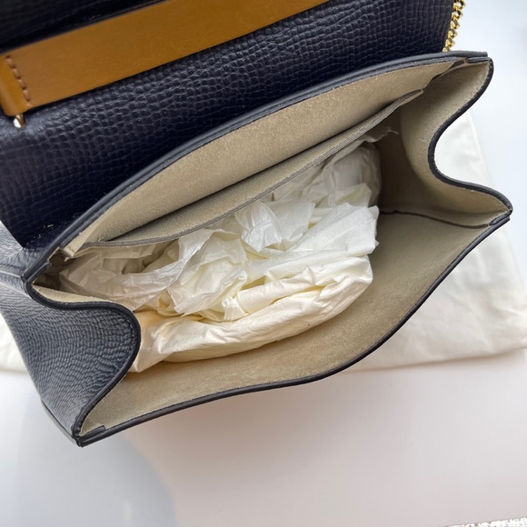 Chloe drew chain leather shoulder crossbody bag navy blue and camel women - Picture 10 of 15